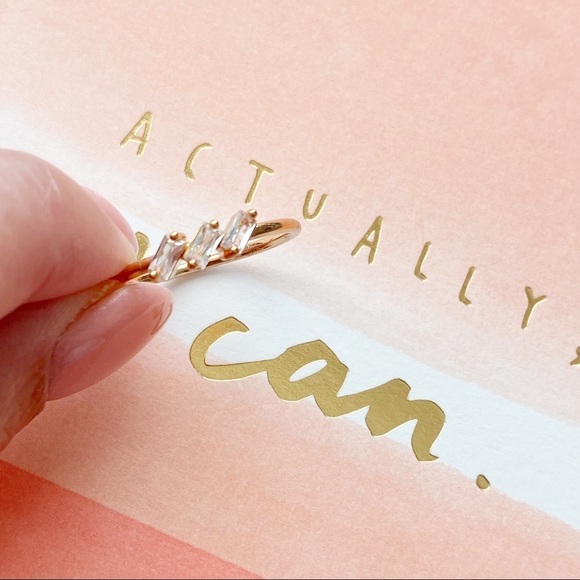 Trio of Leaning Baguettes Crystal Rose Gold Ring - Picture 3 of 4